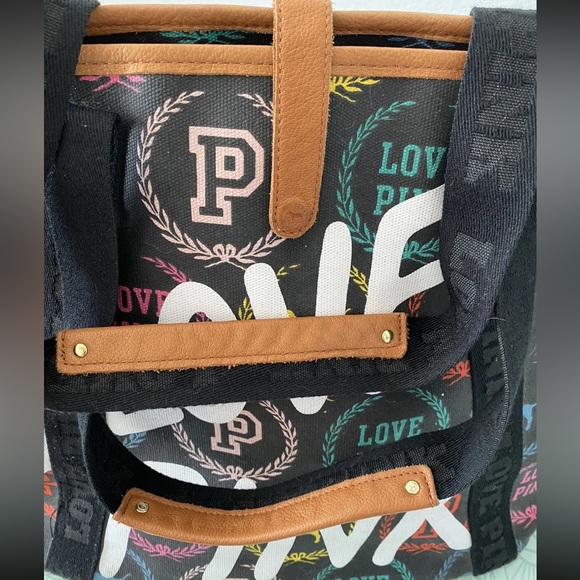 Victoria Secret PINK Rainbow Color Logo Tote Bag Pre-Owned - Picture 4 of 7